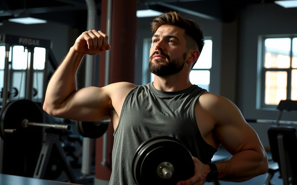 Persona levantando pesas con energía, simbolizando el rendimiento físico mejorado por las vitaminas.